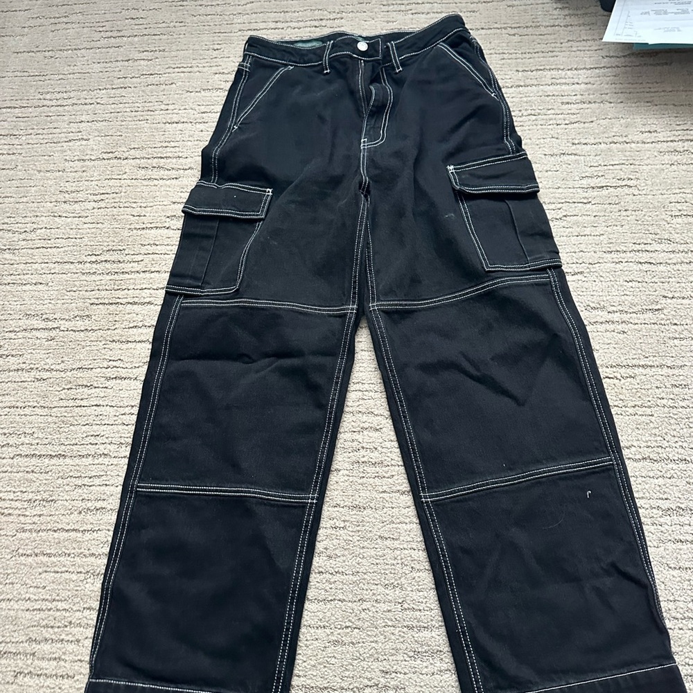 Wild Fable Black Cargo Pants with White Stitching